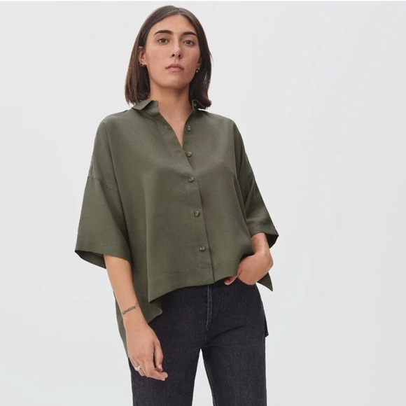 Everlane Tops - Everlane Drapey Square Shirt Green Button Down Short Sleeve NWT boxy oversized